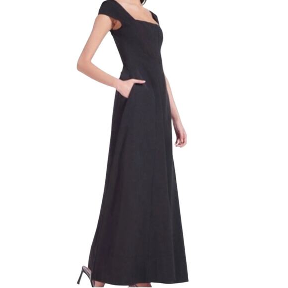 Staud Lotus Cap Sleeve Black Corset A Line Full Length Maxi Dress Size 00 BNWT - Picture 1 of 13